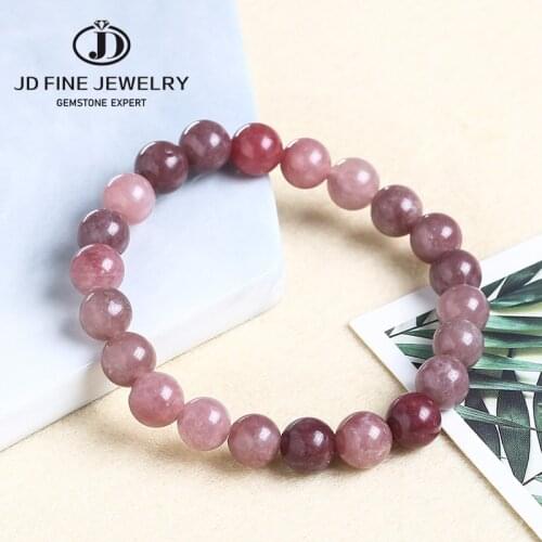 JD Fashion Natural Stone Pink Quartz Beads Bracelet 8mm Dark Pink Stone Beaded Energy Yoga Bracelet Jewelry for Women Handmade