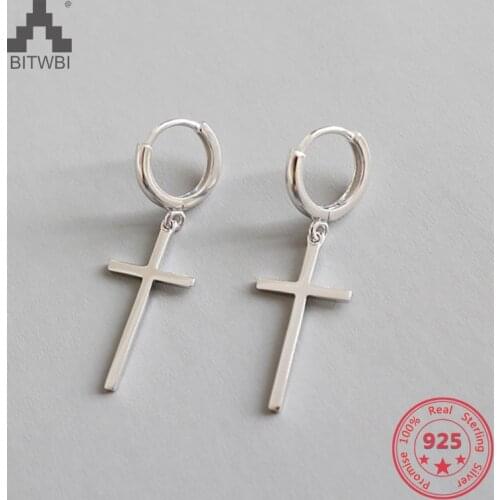 100% S925 Sterling Silver Drop Earrings Fashion Minimalist Glossy Long Cross Dangle Earrings Party Jewelry