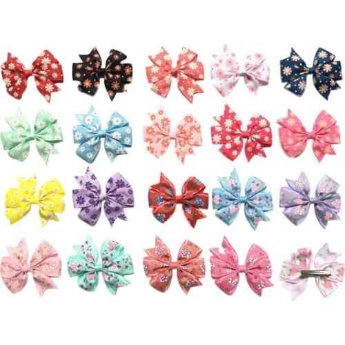 20PCS/LOT2016 newborn baby headband Rib ribbon dovetail printing butterfly hairpin children accessories baby hair barrette clips