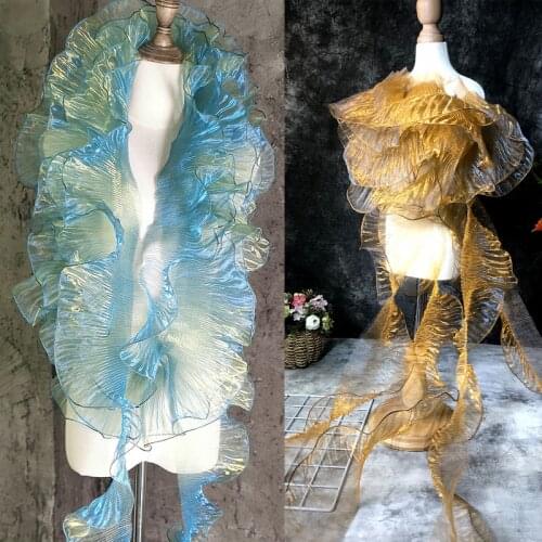 4 Yard Big Wave Lace Trim 3D Pleated Ruffle Organza Transparent Designer DIY Sewing Wedding Dress Fabric Material Accessories