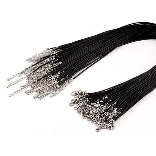 50pcs Wholesale Black Leather Cord Snake Choker/Necklace Men Women 5cm Extender Chain with Lobster Clasp DIY jewelry accessory