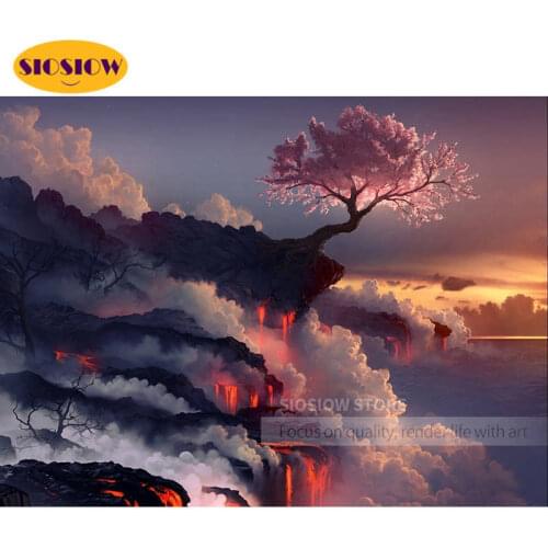 5d Diamond Painting Tree Colored Cliff Scenery Full Round Mosaic Diamonds Embroidery Landscape Picture Of Rhinestones Decor Room