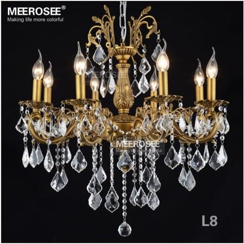 8 Lights Brass Color Crystal Chandelier Lamp Crystal Lustre Bronze Finish Light Fixture Villa Cristal Lighting