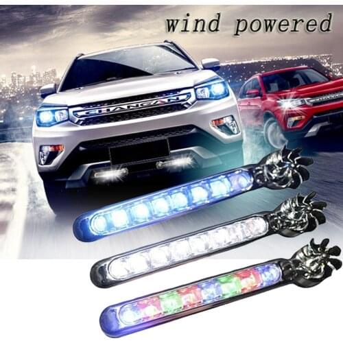 Car Wind Powered DRL DayTime Running Light 8 LED Auxiliary Lighting Headlight Rotation Fan Power Automobile Lamp
