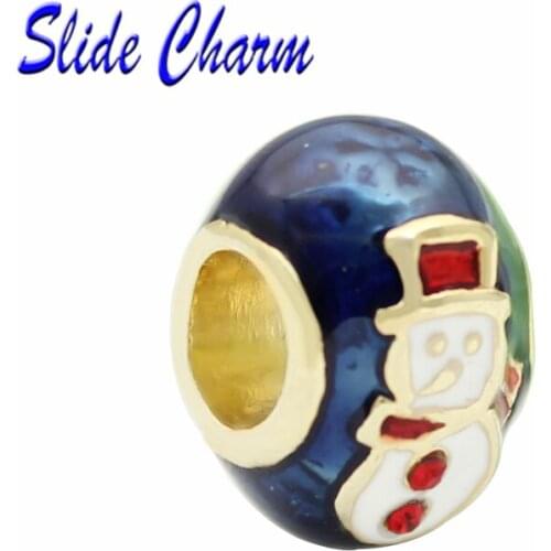 DIY Hole Beads Red Rhinestone Embellished Blue Enamel Russian Snowman Magician Rose Egg Gold Easter Amulet Suit Halloween Gift
