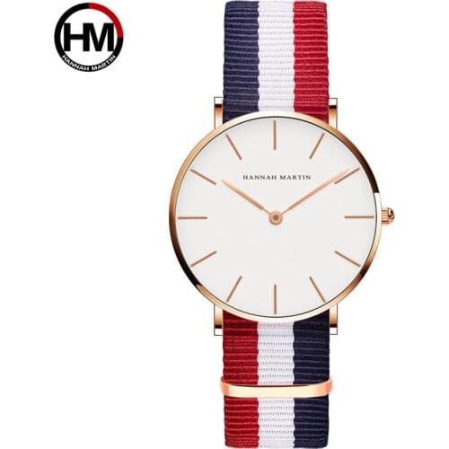 Relogio Feminino Hannah Martin Luxury Brand Women Watch Japan Movement Rose Gold Waterproof Nylon Ladies Quartz Watch Clock Saat