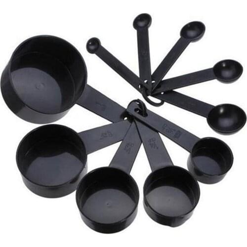 10Pcs Black Plastic Kitchen Measuring Spoons Coffee Sugar Scoop Cake Baking Flour Measuring Cups Kitchen Cooking Tools