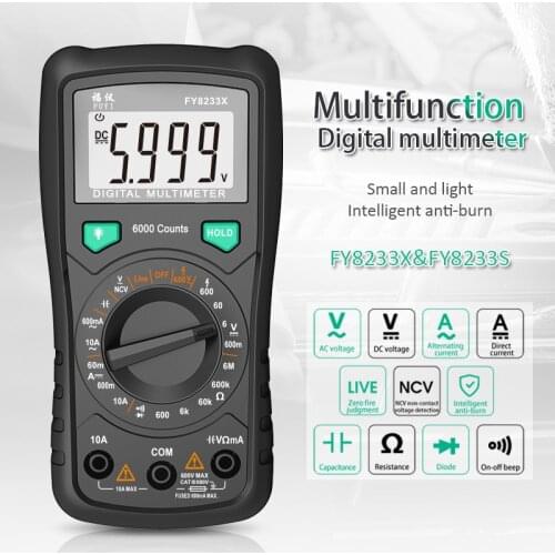FUYI FY8233S FY8233X Digital Multimeter 6000 counts High Speed Range AC/DC voltage Capacitance meter NCV Flash Back light