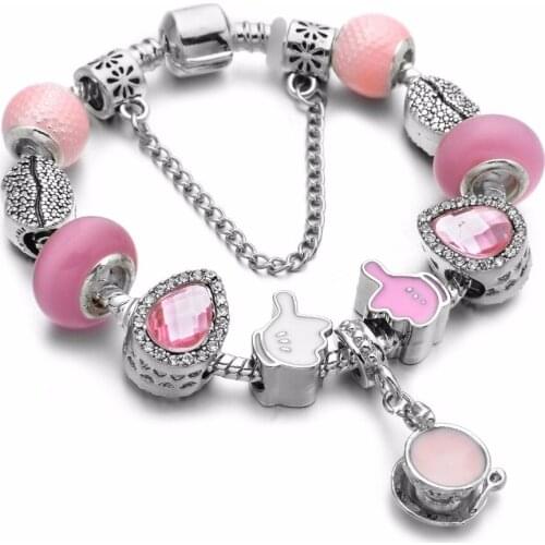 DIY Silver Plated Charm beads Pendant Beacelets & Bangles For Women Jewellery Brand Bracelet Pulseira