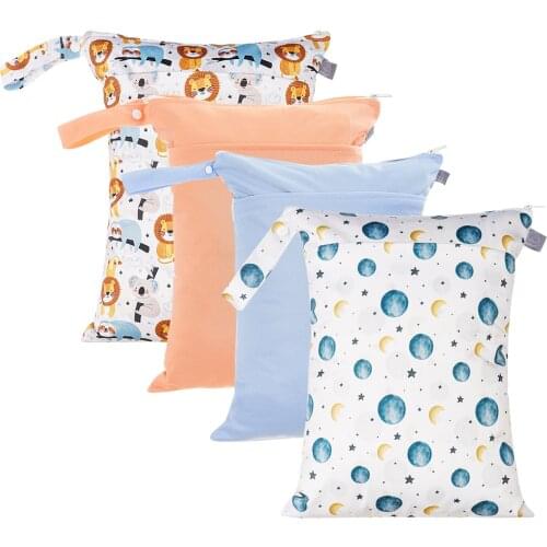 Elinfant 1pcs Reusable Washable Cloth Diaper Print Wet Bag with Double Pockets And Zippers Mall Fresh Waterproof Bag