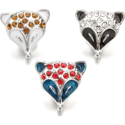 Enamel Rhinestone Fox 18mm Ginger Snap Button Jewelry Making DIY Snap Button Bracelet Necklace Jewelry for Women Gift Wholesale