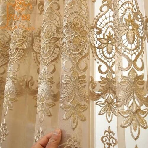 European Royal Luxury Beige Tulle Curtains for Bedroom Window Curtains for Living Room Elegant Drapes European Decor Curtains