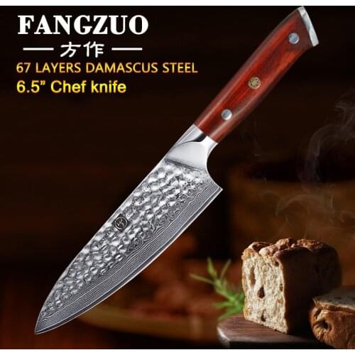 FANGZUO 6.5 inch Japanese Kitchen Knives Damascus Steel vg10 Slicing Vegetable Rosewood Handle High Quality Chef Knife