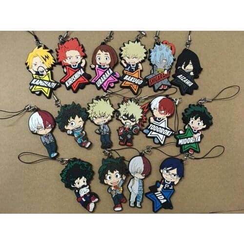 My Hero Academia Japanese anime figure bakugo katsuki OCHACO URARAKA Todoroki Shoto Rubber mobile phone charms/keychain/strap
