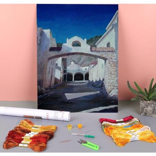 Landscape Ancient Greece Printed Canvas 11CT Cross Stitch Set DIY Embroidery DMC Threads Handicraft Needlework Hobby Decor