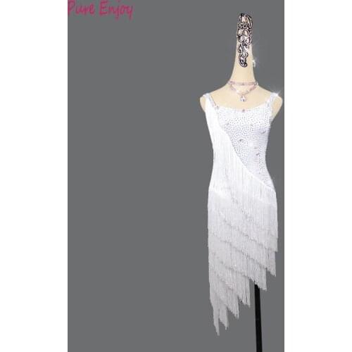 Latin Dance Competition Dresses Women Rhinestone Tassels Dress Samba Salsa Dress Stage Clothes Latin Dance Dress Children Custom