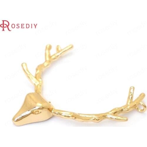 37634)4PCS 40x33MM 24K Gold Color Brass Deer Charms Pendants Jewelry Making Supplies Diy Findings Accessories