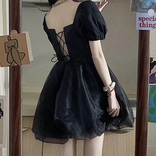 Summer Diablo Gothic Puff Sleeve Princess Sweet Dress Women Fairy Dress One Piece Soft Girl Cute Baby Doll Lolita Kawaii Dresses