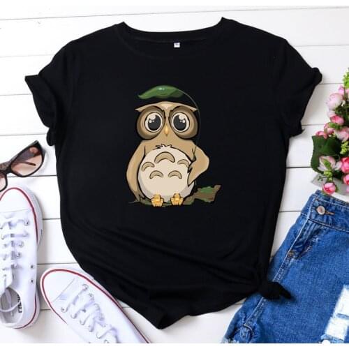 JCGO Summer Women T Shirt 100% Cotton Cute Owl Print Plus Size S-5XL O-Neck Short Sleeve Ladies tshirts Fashion Casual Tee Tops