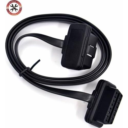 HOT!! 60CM Flat+Thin OBDII 16 Pin Male To Dual Female Extension Connector Cable Auto Car OBD2 Extension Cable Free Shipping