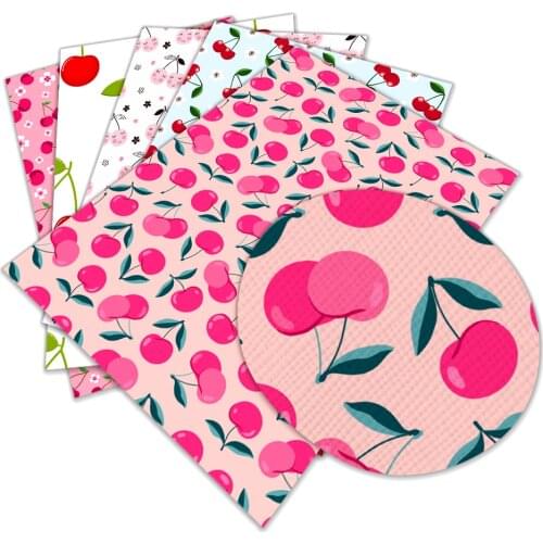 Cherry Pattern Printed Faux Leather Fruit Sheet for Bow Synthetic Leather DIY Decoration Crafts A4 22*30CM