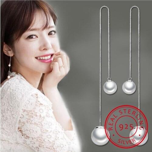 Fashion 925-sterling-silver Simulated Pearl Chain Earring Ear Line Long Earrings 12cm For Women boucle d'oreille S-E87