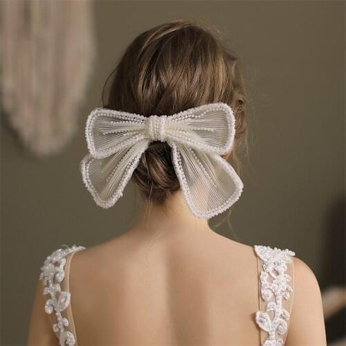 Fashion Womens Hair Accessories Big Bowknot Pearl Rhinestone Hair Band Hair Band Non-slip Teeth Hair Band Turban Hair Jewelry
