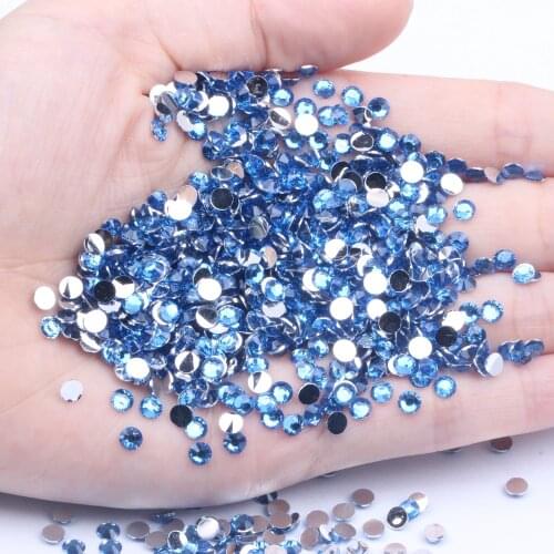 SKY BLUE Resin Rhinestones 2-6mm Round Flatback Non Hot Fix Diamonds Appliques For Craft Fabric Wedding Dresses