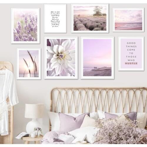Sky Sun Sea Wave Beach Lavender Dahlia Wall Art Canvas Painting Nordic Posters And Prints Wall Pictures For Living Room Decor