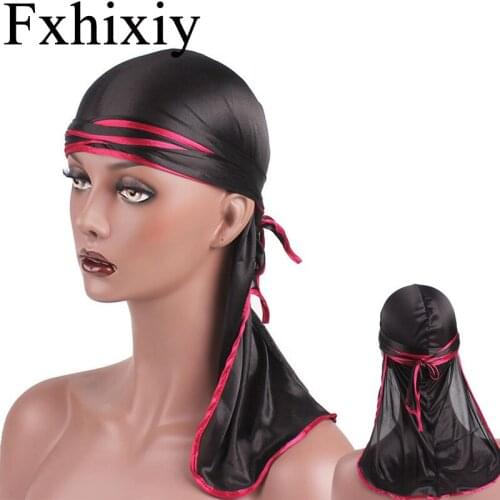 New Fashion Mens Satin Silky Strip Durags Bandanna Turban Wigs Men Doo Durag Biker Wave Headwear Pirate Hat Hair Accessories