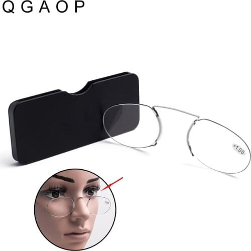Rimless Foam Reading Glasses Nose Clip on For Men Pince-Nez Portable Mini Women Magnifier Glasses Oval with Case +1 1.5 2