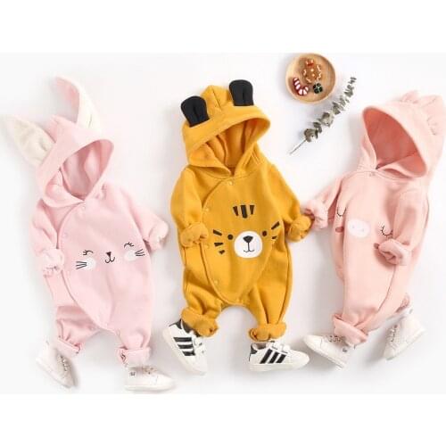 Baby Girl Clothes Romper Warm Winter Thick Newborn Infant Baby Boys Cartoon Fleece Warm Romper Jumpsuit Soft Pajamas