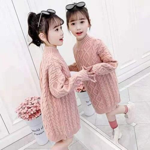 2020 Autumn Winter Fashion Kids Baby Girls Solid Sweaters Casual Toddler Pullovers Long Tops Turtleneck Warm Knitting Tops K214