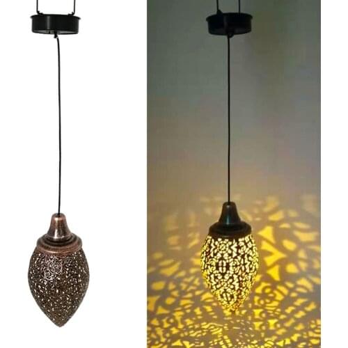 Outdoor Solar Light LED Lantern Garland Waterproof Metal Water Drop Hollow Projection Lamp Hanging Light Yard Garden Decorations