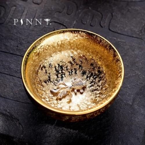PINNY 45ML Calendula Silver Tea Cup Colorful Kung Fu Tea Bowl Drinkware Tenmu Glaze Ceramic Teacups China Porcelain