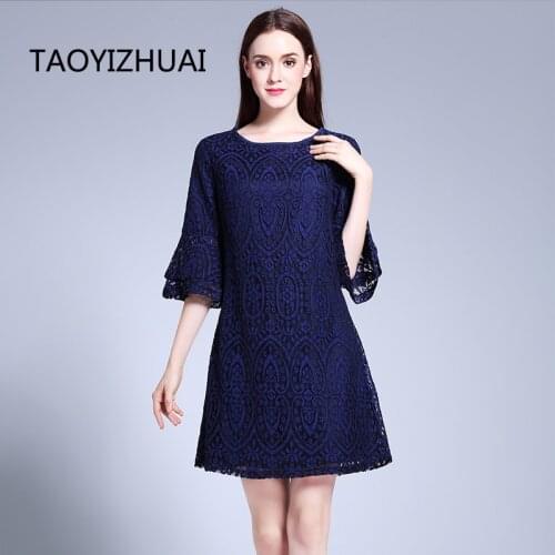 TAOYIZHUAI 2019 New Arrival Summer Vintage Style Plus Size Women Dress Fashion Half Flare Sleeve Women A-line Lace Dress 11524