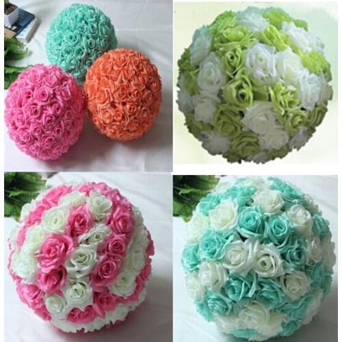 Sale10"(25cm)Hanging Decorative Flower Ball Centerpieces Silk Rose Wedding Kissing Balls Pomanders Mint Wedding Decoration Ball