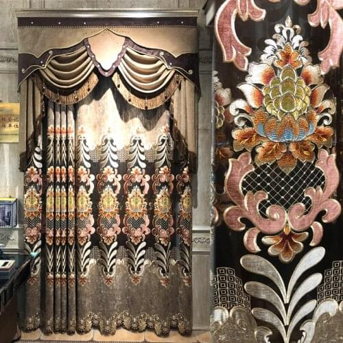 European Style Curtains for Living Dining Room Bedroom Hollow Embroidery Curtains Tulle Yellow Fabric Embroidery Window Valance