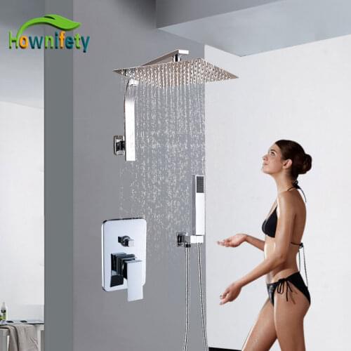Bath Chrome Concealed shower faucet set Ultrathin shower head ABS Plastic hand Shower 2waymixer hot cold Faucet shower system
