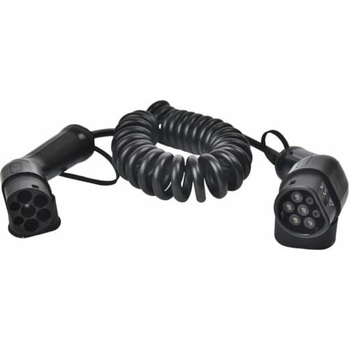 IEC 62196-2 EV Charging Coiled Cable For Stations Electric Car Spiral Cord Charger Type 2 To Type 2 16A/32A 7.2KW 5m Black