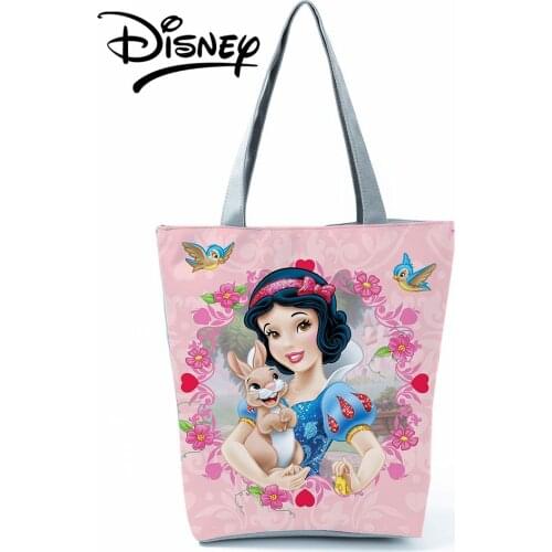 Disney Princess Snow White Graphic Handbags Cartoon Shoulder Bag High Capacity Women Shopping Bag Floral Storage Bag Beach Bag