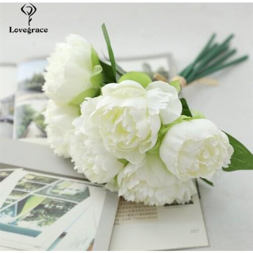 6 Heads Rose Wedding Bouquet Silk Artificial White Flowers Bridal Bouquet DIY Marriage Bouquets Wedding Centerpiece Floral Decor