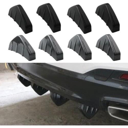 4pcs/set Universal Car Carbon Fiber Pattern Modified Shark Fin Rear Spoiler Car Rear Bumper Lip Diffuser