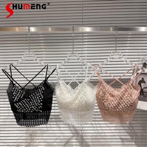 2021 Spring New Handmade Beaded Rhinestone Lace Elastic Chest Pad Sling Vest Inner Match Bustier Top Bras Womens Camisole