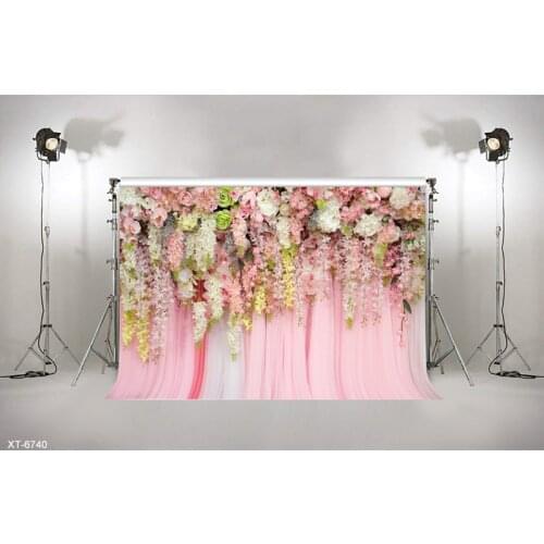 Vinyl 3D Blooming Pink Flowers Wall Backdrop Curtain For Bridal Shower Wedding Background Photo Props Floral Wedding Backdrops