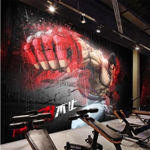 Wellyu Customized large-scale 3d wallpaper personality creative taekwondo boxing yoga martial arts gym background wall