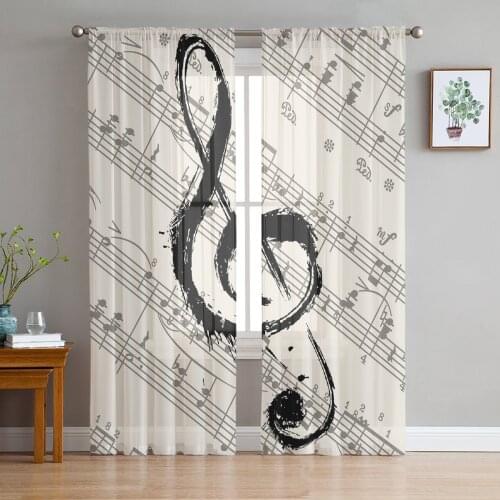Music Notes Sheet Vintage Window Treatment Tulle Modern Sheer Curtains for Kitchen Living Room the Bedroom Curtains Decoration