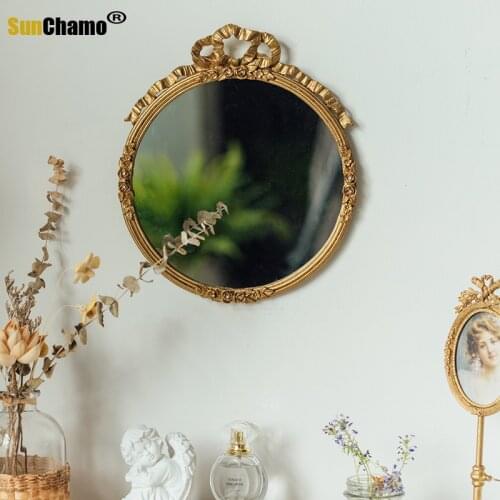 French Cabinet Mirror Makeup Mirror Hanging Wall Hanging Bathroom Golden Retro Vanity Mirror Homestay Bedroom