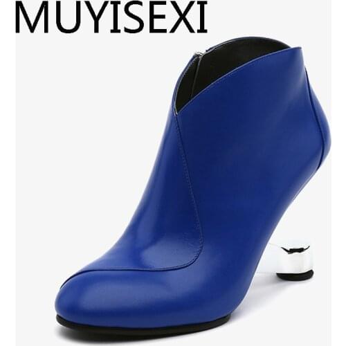 Autumn Boots For Women 8cm Strange Heel Ankle Boots Woman High Heels Women Pumps Brand Shoes Women Blue Red Black HL177 MUYISEXI