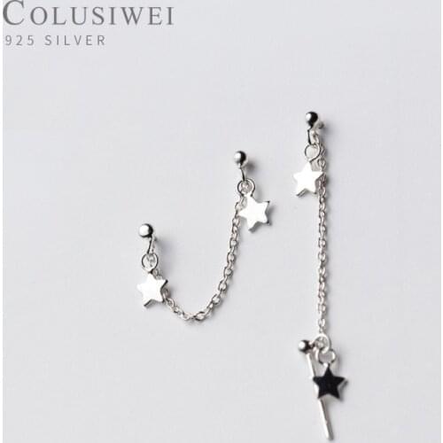 Colusiwei Silver 925 Cute Tiny Star Two Ways of Wearing Drop Earrings for Women Fashion Long Chain Dangle Earrings Fine Jewelry